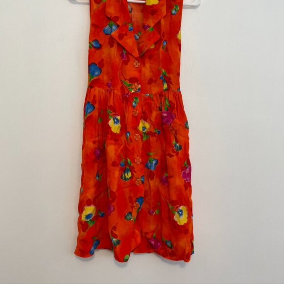 VINTAGE VTG LAPIS LOS ANGELES Orange Floral Button Sleeveless Fit & Flare Dress - Picture 3 of 10